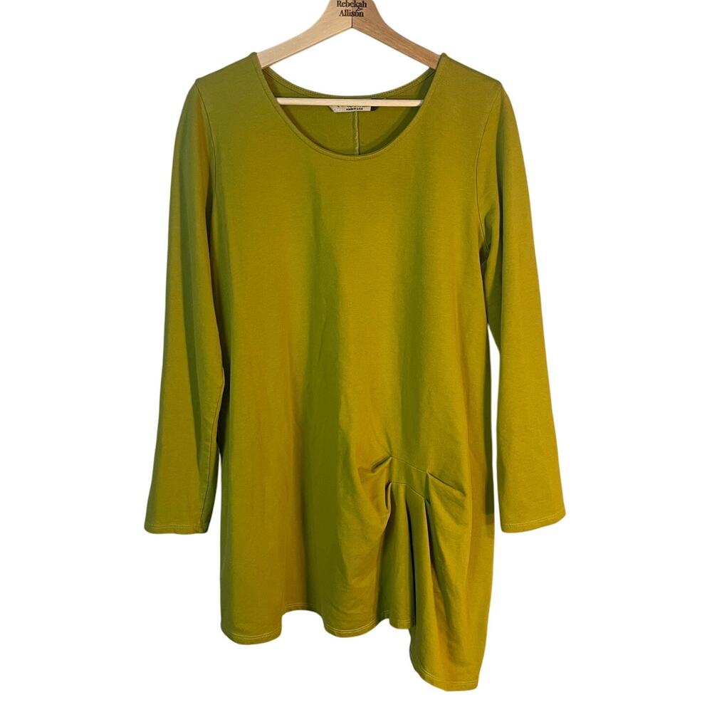 Chalet et ceci SZ Medium Scoop Neck Long Sleeve Tunic Top Blouse Yellow Green